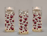 50 Floating Burgundy Pearls- Large- Fills 1 Gallon of the Floating Transparent Gels for Vases- With Measured Gels Kit- Option 3 Fully Led Fairy Lights Strings