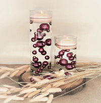 50 Floating Burgundy Pearls- Large- Fills 1 Gallon of the Floating Transparent Gels for Vases- With Measured Gels Kit- Option 3 Fully Led Fairy Lights Strings