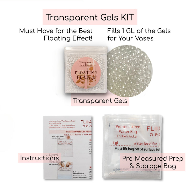 100 Floating White Pearls and Sparkling Gems - Large Sizes - Fills 2 Gallons of the Transparent Water Gels for the Floating Effect- With Exclusive Measured Prep Bags - Option: 6 Submersible Fairy Lights Strings