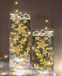 50 Floating Gold Stars- Sparkling- Large Sizes- Fills 1 Gallon of the Transparent Floating Gels for Your Vases- With Pre-Measured Prep Bags- Option of 3 Submersible Fairy Lights Strings