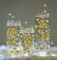 50 Floating Gold Stars- Sparkling- Large Sizes- Fills 1 Gallon of the Transparent Floating Gels for Your Vases- With Pre-Measured Prep Bags- Option of 3 Submersible Fairy Lights Strings