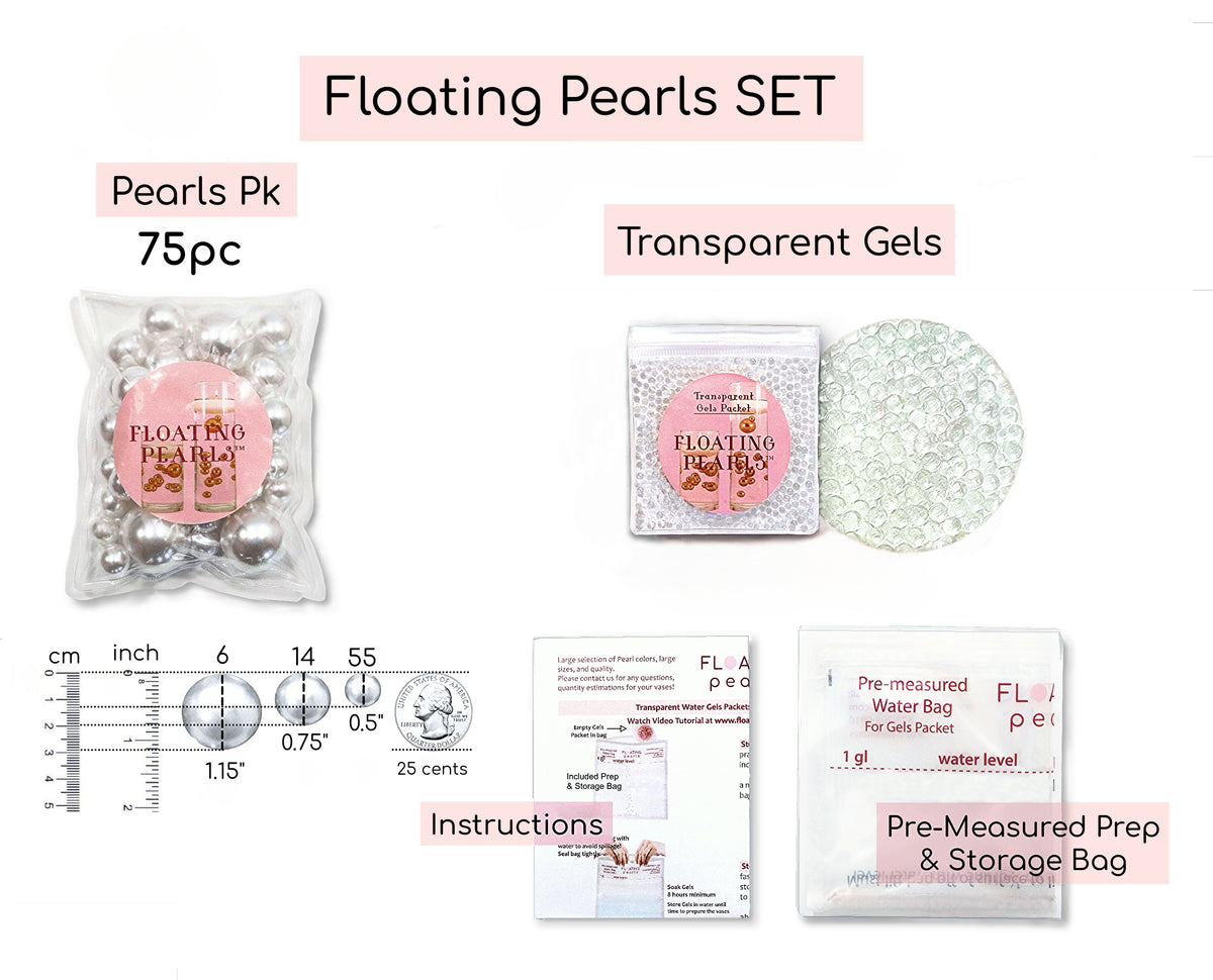 75 Floating White Pearls - Large Sizes - Fills 1 Gallon of the Transparent Water Gels for the Floating Effect- With Exclusive Measured Prep Bags - Option: 3 Submersible Fairy Lights Strings