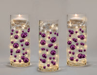 75 Floating Purple Plum Pearls Large Sizes- Fills 1 Gallon of The Floating Transparent Water Gels for Your Vases- 3 Submersible Fairy Lights Strings