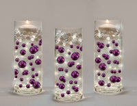 75 Floating Purple Plum Pearls Large Sizes- Fills 1 Gallon of The Floating Transparent Water Gels for Your Vases- 3 Submersible Fairy Lights Strings