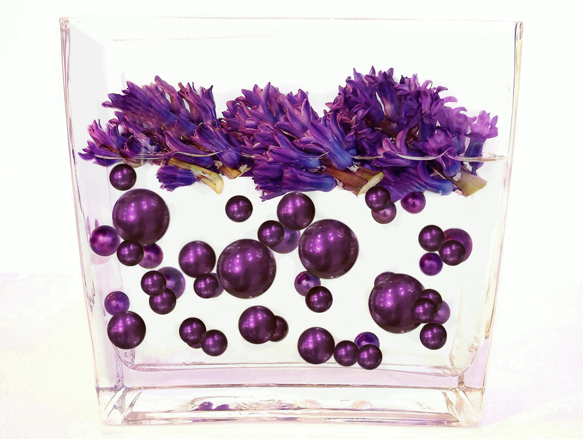 75 Floating Purple Plum Pearls Large Sizes- Fills 1 Gallon of The Floating Transparent Water Gels for Your Vases- 3 Submersible Fairy Lights Strings
