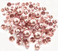 100 Floating Rose Gold Pearls & Floating Rose Gold Gems- Fills 2 Gallons of The Transparent Floating Gels-With Exclusive Gels Prep Bags-Option of 6 Submersible Fairy Lights Strings