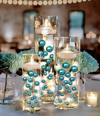 50 Floating Turquoise Blue/Teal Pearls-Fills 1 Gallon of The Transparent Gels for The Floating Effect-With Measured Gels Prep Bag-Option of 3 Fairy Lights Strings