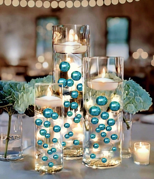 50 Floating Turquoise Blue/Teal Pearls-Fills 1 Gallon of The Transparent Gels for The Floating Effect-With Measured Gels Prep Bag-Option of 3 Fairy Lights Strings