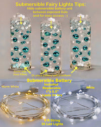 75 Floating Gold Pearls Large Sizes- Fills 1 Gallon of The Floating Transparent Water Gels for Your Vases- 3 Submersible Fairy Lights Strings