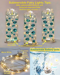 75 Floating Gold Pearls Large Sizes- Option of 3 Submersible Fairy Lights Strings Hidable Submersible Batteries- Fills 1 Gallon for Your Vases