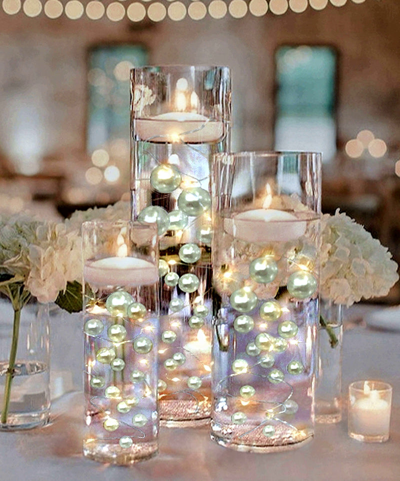 75 Floating White Pearls - Large Sizes - Fills 1 Gallon of the Transparent Water Gels for the Floating Effect- With Exclusive Measured Prep Bags - Option: 3 Submersible Fairy Lights Strings
