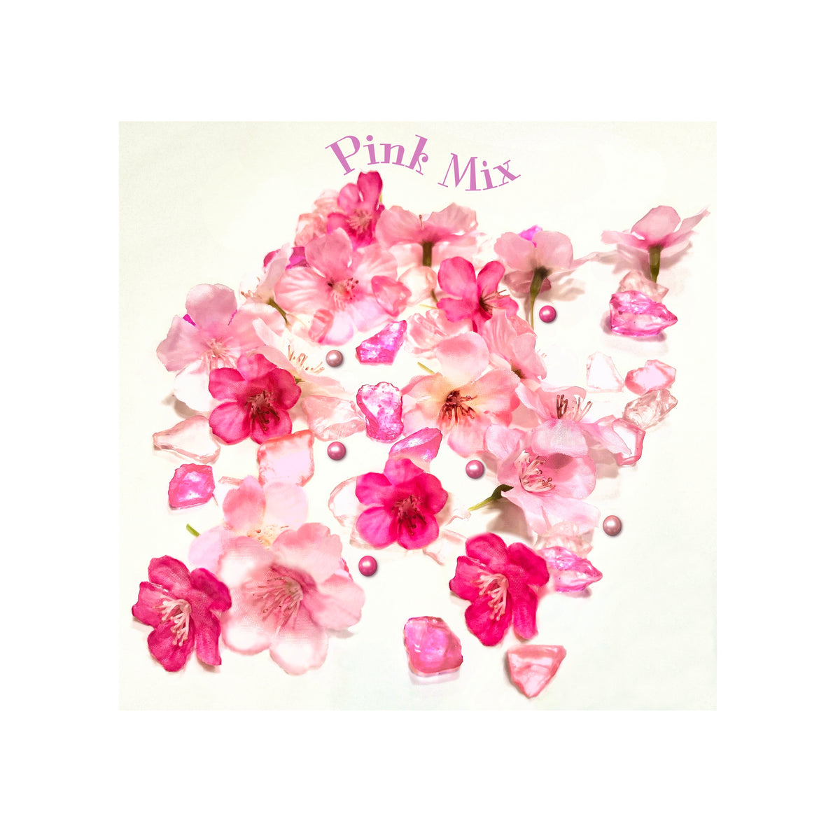 60 Floating Pink Cherry Blossoms Flowers, Matching Pebbles, and Pearls- Fills 1 Gallon of the Transparent Water Gels for your Vases- With Measured Prep Bag- Option of 3 Submersible Fairy Lights Strings