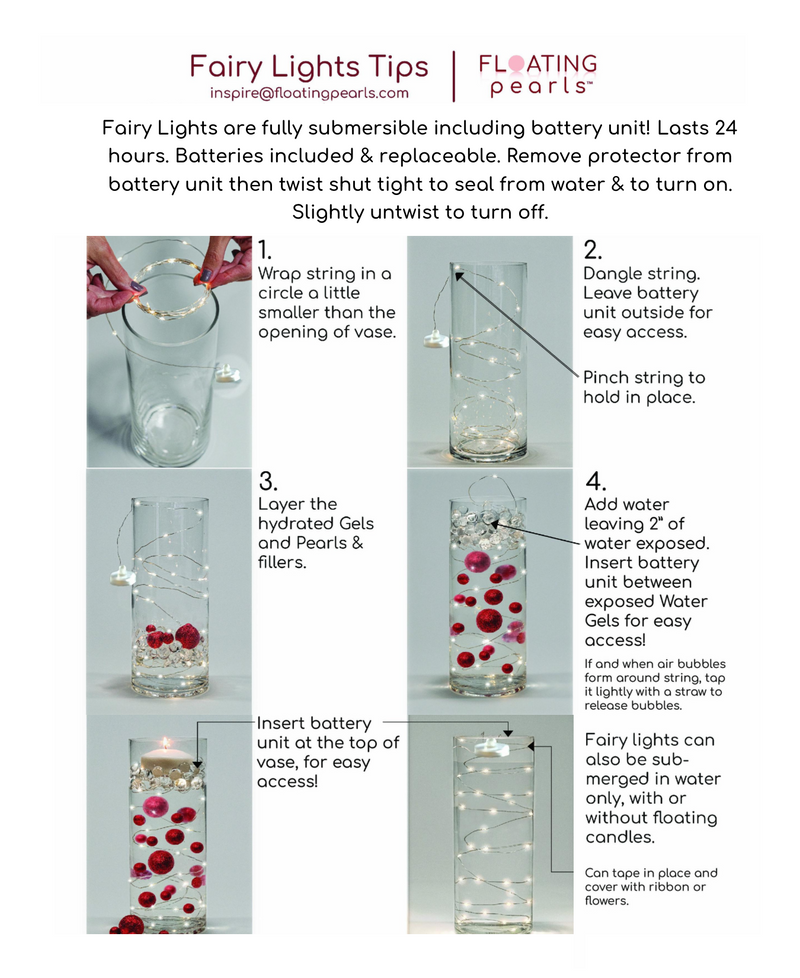 30 Led Fairy Lights on Each String- 3 Strings- Submersible String & Battery- Exclusive Garlands for Vases- Choice of Cool White or Warm White Glow