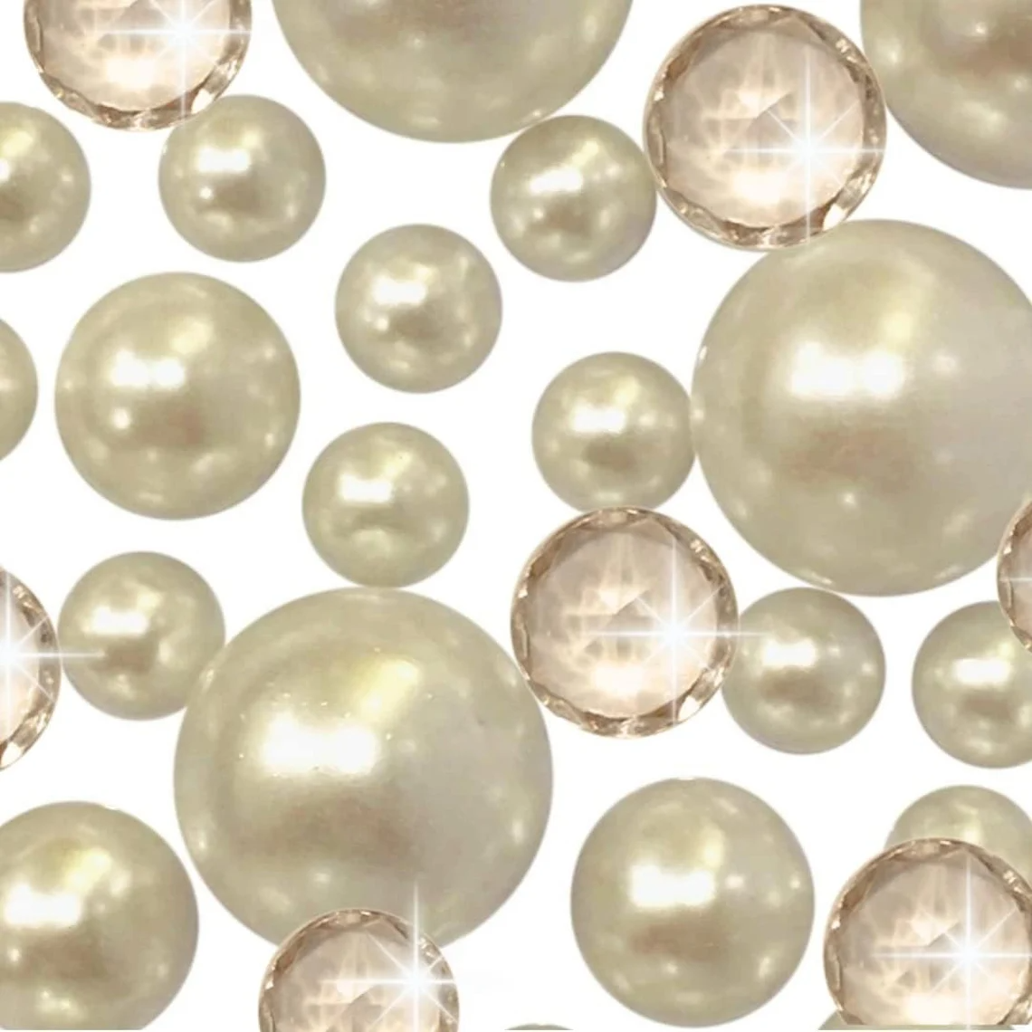 100 Floating Ivory Pearls and Ivory Gems - Large Sizes - Fills 2 Gallons of the Transparent Water Gels for the Floating Effect- With Exclusive Measured Prep Bags - Option: 6 Submersible Fairy Lights Strings