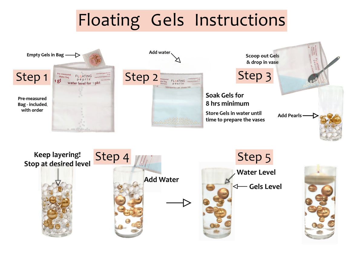 75 Floating White Pearls - Large Sizes - Fills 1 Gallon of the Transparent Water Gels for the Floating Effect- With Exclusive Measured Prep Bags - Option: 3 Submersible Fairy Lights Strings