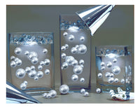 Floating Glitter Silver Pearls- Jumbo Sizes- Fills 1 Gallon for Your Vases- Including Transparent Water Gels for the Floating Effect- With Option of 3 Submersible Fairy Lights