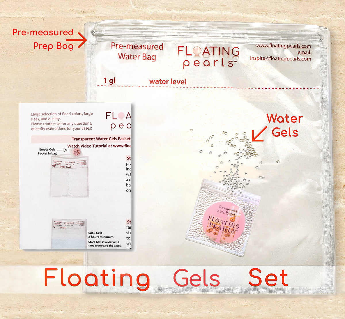100 Floating White Seashells- White Coral Reef-Pearls-Aqua Sea Color Gels- Fills 1 Gallon for Your Vases- With Pre-Measured Prep Bag-Option of 3 Submersible Fairy Lights Strings