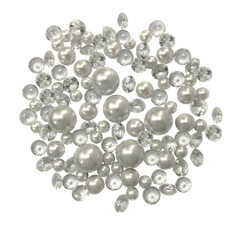 100 Floating White Pearls and Sparkling Gems - Large Sizes - Fills 2 Gallons of the Transparent Water Gels for the Floating Effect- With Exclusive Measured Prep Bags - Option: 6 Submersible Fairy Lights Strings