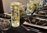 50 Floating Gold Stars- Sparkling- Large Sizes- Fills 1 Gallon of the Transparent Floating Gels for Your Vases- With Pre-Measured Prep Bags- Option of 3 Submersible Fairy Lights Strings