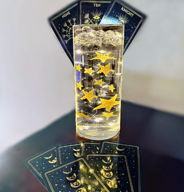 50 Floating Gold Stars- Sparkling- Large Sizes- Fills 1 Gallon of the Transparent Floating Gels for Your Vases- With Pre-Measured Prep Bags- Option of 3 Submersible Fairy Lights Strings