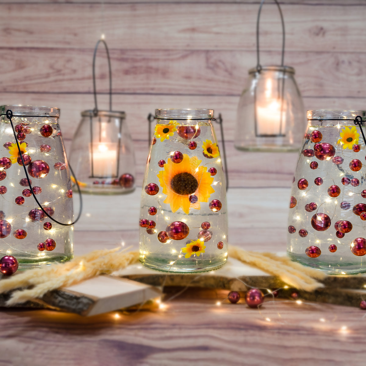 50 Floating Burgundy Pearls- Large- Fills 1 Gallon of the Floating Transparent Gels for Vases- With Measured Gels Kit- Option 3 Fully Led Fairy Lights Strings