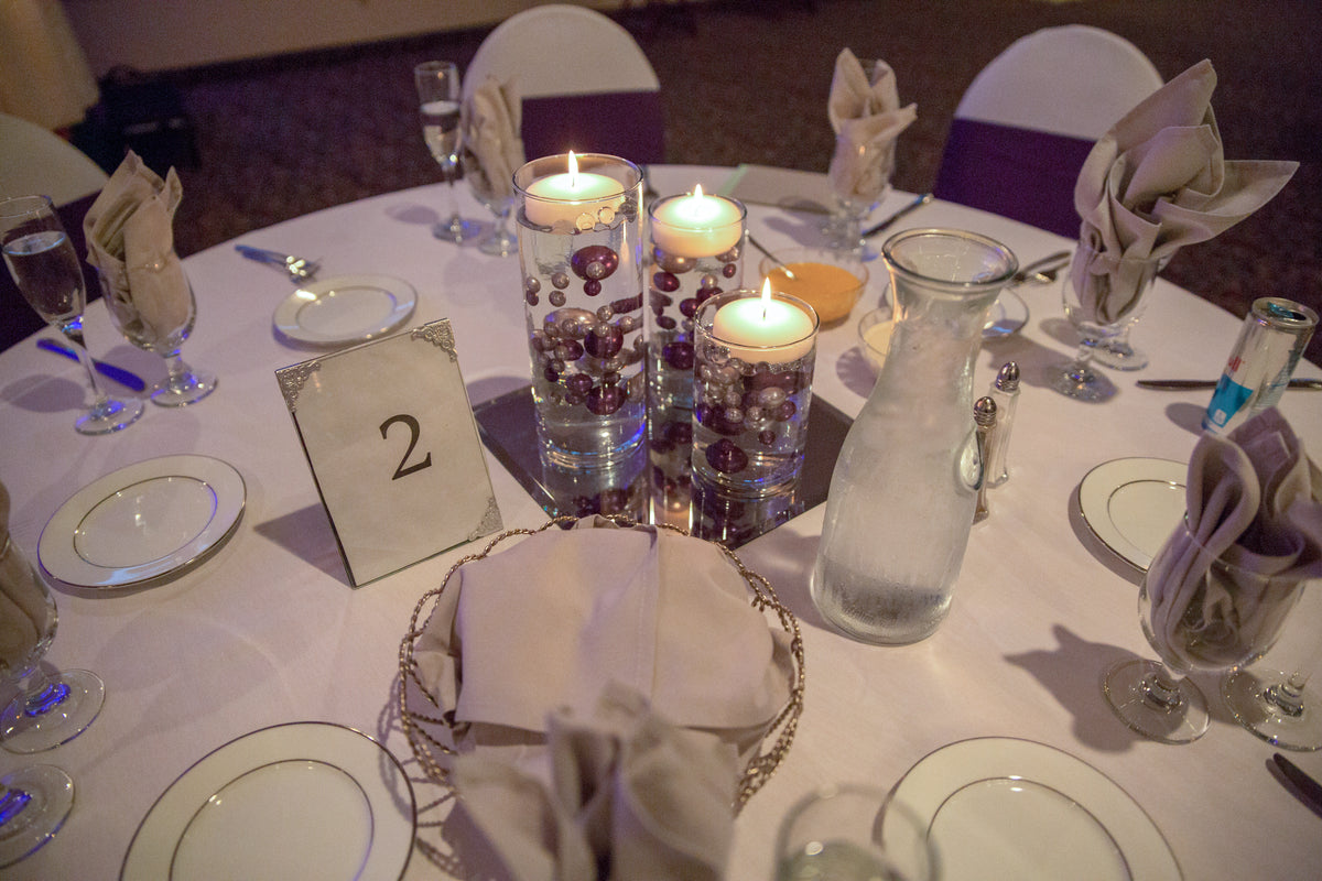 75 Floating Purple Plum Pearls Large Sizes- Fills 1 Gallon of The Floating Transparent Water Gels for Your Vases- 3 Submersible Fairy Lights Strings