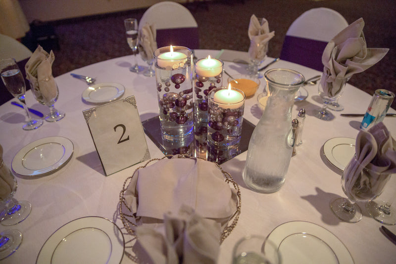 75 Floating Purple Plum Pearls Large Sizes- Fills 1 Gallon of The Floating Transparent Water Gels for Your Vases- 3 Submersible Fairy Lights Strings