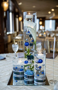 75 Floating Royal Blue (Navy) Pearls Large Sizes- Option of 3 Submersible Fairy Lights Strings Hidable Submersible Batteries- 1 Gallon of Transparent Water Gels for Vases